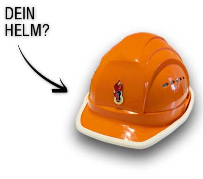 Bild mit einem Jugendfeuerwehr-Helm und der Frage "Dein Helm?"